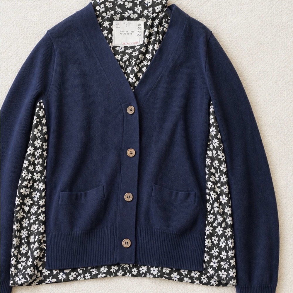 Sacai Navy Blue and Floral Women's Sweater